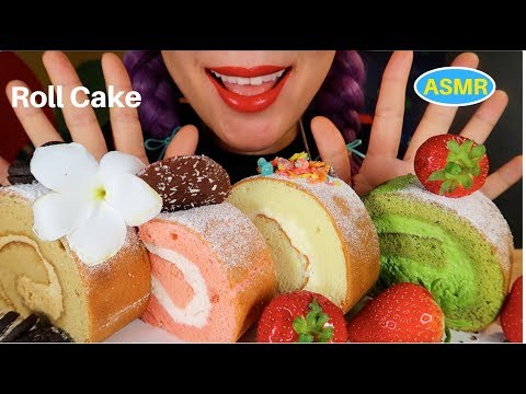 ASMR ROLL CAKE -GREEN TEA+STRAWBERRY+COFFEE+VANILA EATING SOUND|그린티 롤케익,딸기,커피 롤케익 먹방 |CURIE.ASMR