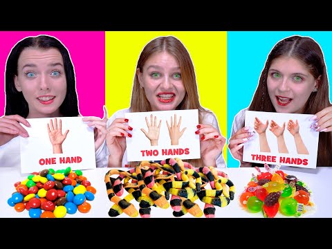 ASMR One Hand, Two Hands, Three Hands Candy Race Eating Challenge