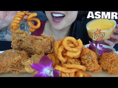 ASMR TEXAS FRIED CHICKEN + CURLY FRIES + CHEESE SAUCE (CRUNCHY EATING SOUNDS) NO TALKING | SAS-ASMR