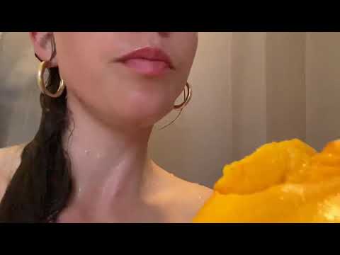 ASMR Food Porn Video-Eating Mango in the Shower
