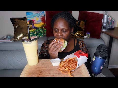 PASSION FRUIT SMOOTHY ARBY'S FISH WITH CURLY FRIES ASMR EATING SOUNDS