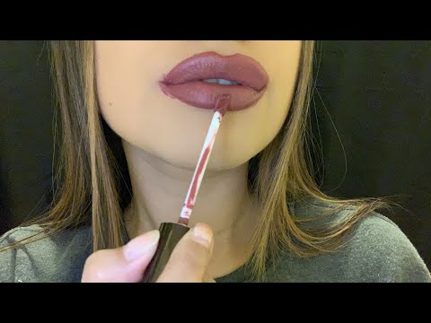 ASMR Lipstick application (tapping, close up, mouth sounds, kisses)
