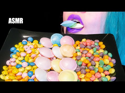 ASMR: FIZZY FLYING SAUCERS, SHELL-LESS SKITTLES & SMOOTHIE SKITTLES | Colorful Candy🍭[No Talking|V]😻