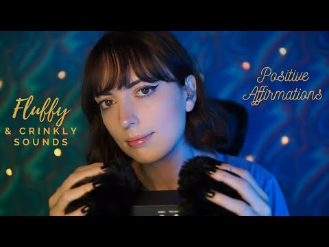 ASMR- Fluffy & Crinkly 3Dio ears with positive affirmations for stress