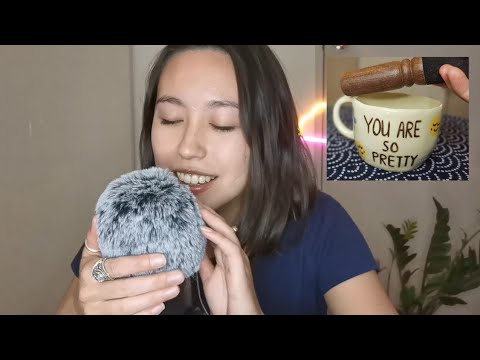 ASMR - soft tingly whispers, mouth sounds, circling a cup (tuning fork like sounds)