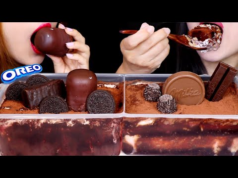 ASMR BIG CHOCOLATE MOUSSE CAKES (CHEESECAKE BAR, CHOCOLATE MARSHMALLOW, MILKA WAFER, KITKAT, OREO)먹방