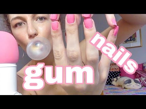 ASMR~ nail painting WITH GUM (and blowing bubbles!)