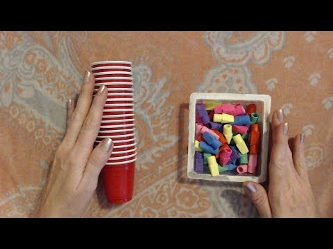 ASMR ~ Handling/Counting/Sorting Erasers and Miniature Cups (Whisper)