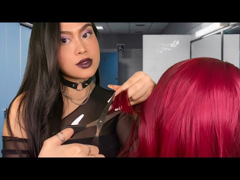 ASMR Goth Girl Gives U Haircut + Does Your Eyebrows in School 🖤 | Hair Play | Gum Chewing Roleplay