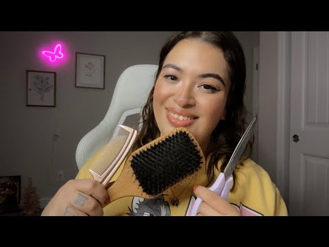 ASMR| Quickly giving you a haircut 💇🏼‍♀️ & braiding your hair before bed 🛌 😴💤