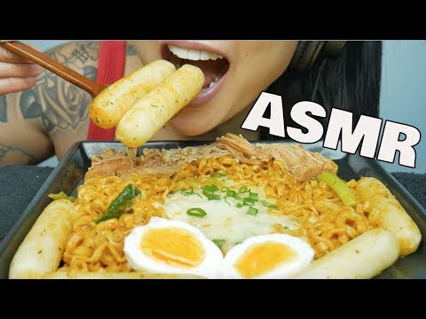 ASMR Spicy NOODLES + Cheesey RICE CAKES (EATING SOUNDS) | SAS-ASMR