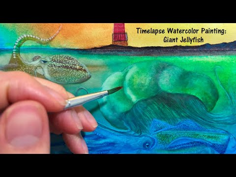 Painting a Giant Jellyfish in Watercolors (TIMELAPSE and bounce wit it) 😁