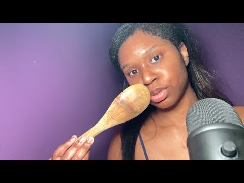 ASMR| Wooden Spoon Trigger with Mouth Sounds 🫦💦