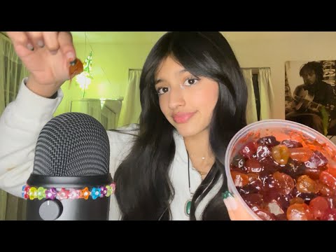 Eating gummy‘s with Chamoy￼