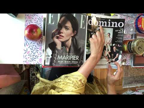 ASMR Woman magazine flipping hands whisper eating apple relaxing sounds