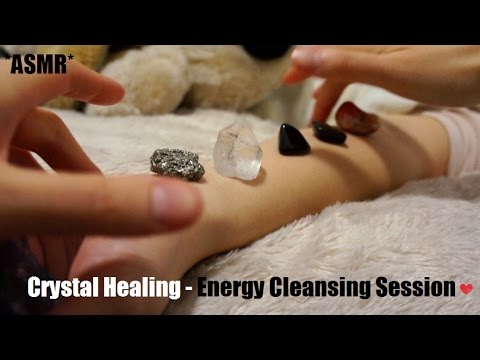 ASMR CRYSTAL HEALING ENERGY CLEANSING SESSION (SUPER RELAXING, HAND MOVEMENTS + WHISPER) !! (-__-)
