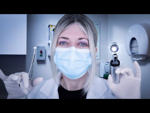 ASMR Ear Exam & Ear Wick Insertion For Infection - Otoscope, Latex Gloves, Drops, Crinkles, Typing