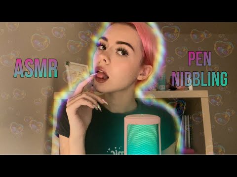 ASMR PEN NIBBLING ( mouth sounds, visual triggers )