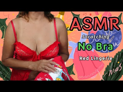 ASMR No Bra - Modeling Negligee lingerie / Babydoll lingerie and X-Mas cotton (Nails Scratching)