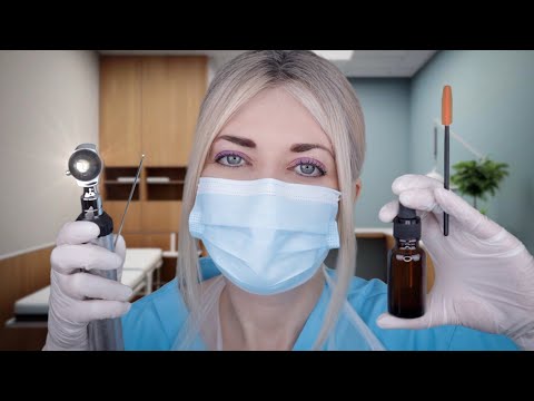 ASMR Ear Exam & Ear Cleaning - Otoscope, Fizzy Drops, Ear Picking, Brushing, Latex Gloves, Typing