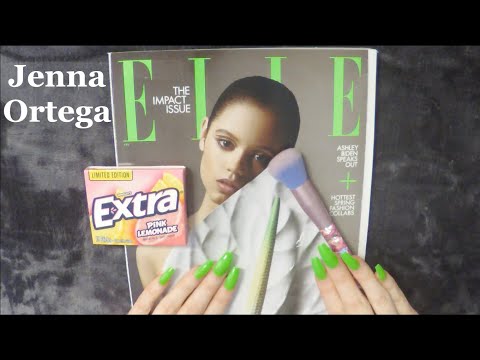 ASMR Gum Chewing Magazine Flip Through | Jenna Ortega | Whispered Page Turning