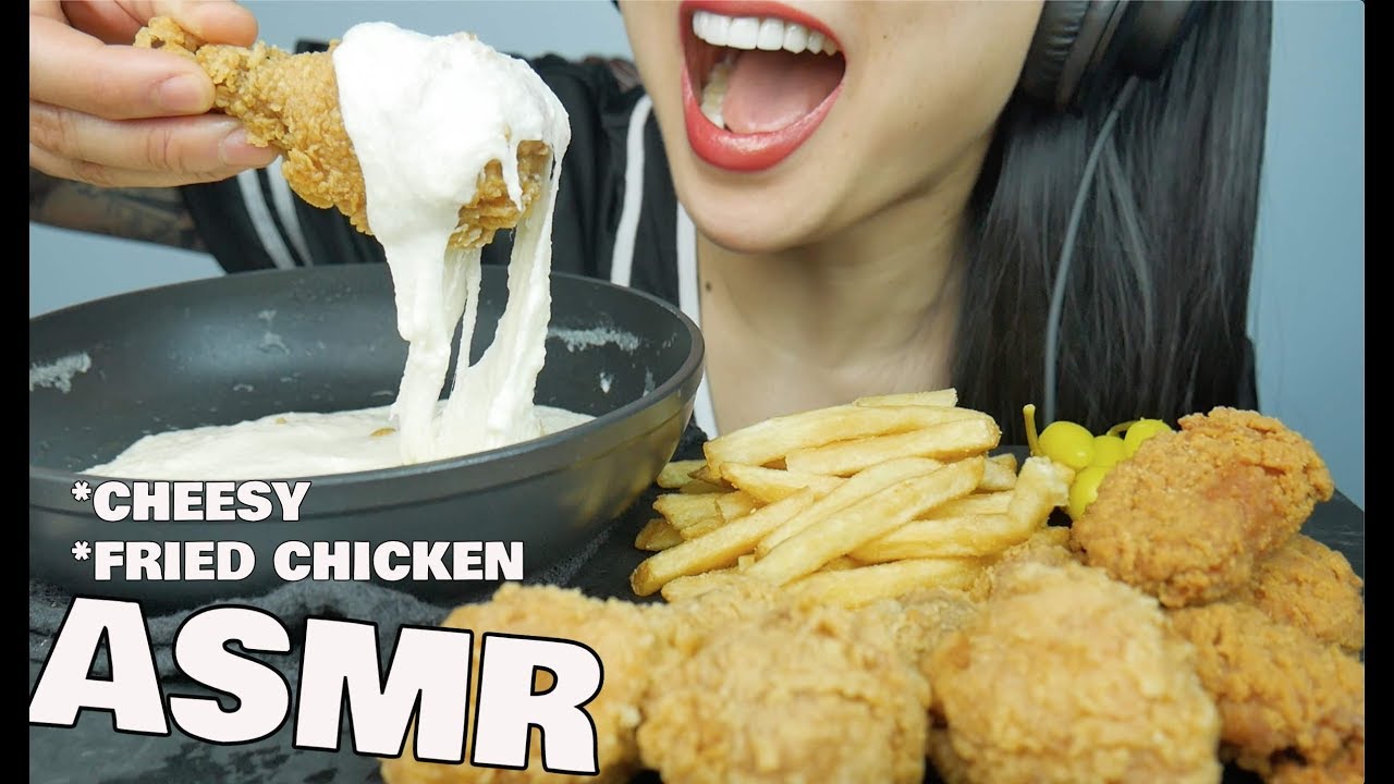 ASMR KFC FRIED CHICKEN + MOZZARELLA CHEESE SAUCE (CRUNCHY EATING SOUNDS) | SAS-ASMR