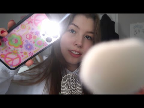ASMR only visual triggers (face touching, face brushing, lights & mouth sounds) | emily asmr