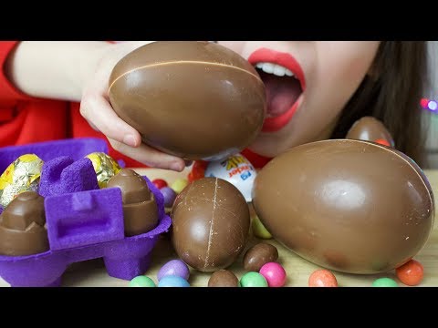 ASMR CHOCOLATE EGGS (Eating Sounds) | Kinder, Milka, Lentilky
