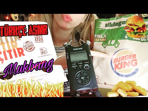 Türkçe asmr / Burger King mukbang 🍔( cheese stıck , nugget , onion rings ) eating sounds ( tascam )