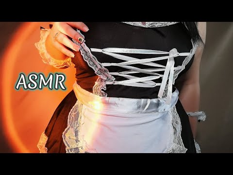 𝑴𝒂𝒊𝒅 𝑹𝒆𝒍𝒂𝒙𝒆𝒔 𝒀𝒐𝒖 - ASMR Maid Costume Fabric Scratching , Tapping + Visual Trigger