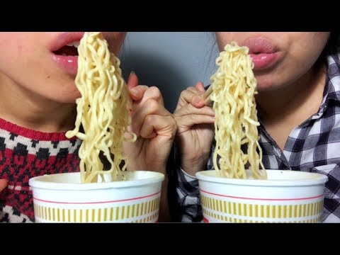 ASMR Potato Chips + Ramen Cup of Noodles SLURPIN' EATING SOUNDS w. My Cousin :) Whispering