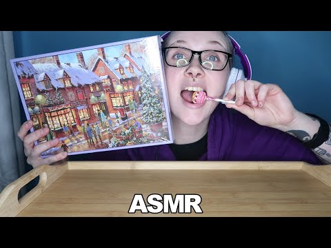 ASMR Strawberry Lollipop Eating & Christmas Jigsaw Puzzle [Chewing Gum Ramble] 🧩