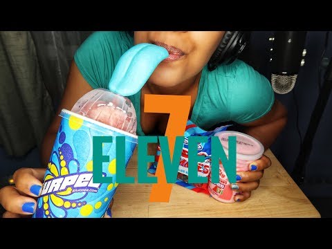 ASMR 7-Eleven Slurpee, Gummies & Cotton Candy | SOFT STICKY EATING SOUNDS + GULPING | No Talking