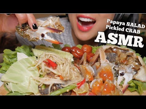 ASMR กินส้มตำ ปูดองน้ำปลา (Thai Whispers + English Subs) Papaya Salad EATING SOUNDS | SAS-ASMR