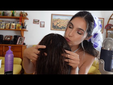ASMR Boyfriend HAIRCUT roleplay (hair brushing, massage, kisses,  water sound, tapping, whispering)