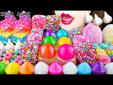 【ASMR】RAINBOW DESSERTS🌈 CRUNCHY MARSHMALLOW,COLORFUL BEAN PASTES IN JELLY MUKBANG 먹방 EATING SOUNDS