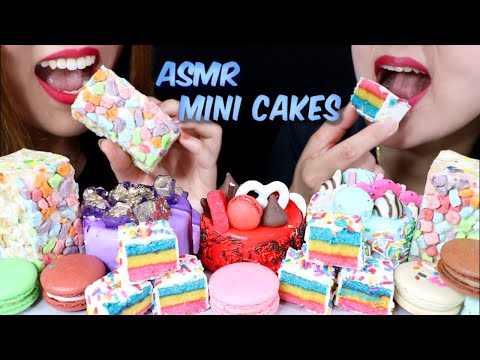 ASMR MINI CAKES + RAINBOW MARSHMALLOW TREATS + MACARONS 리얼사운드 먹방 | Kim&Liz ASMR