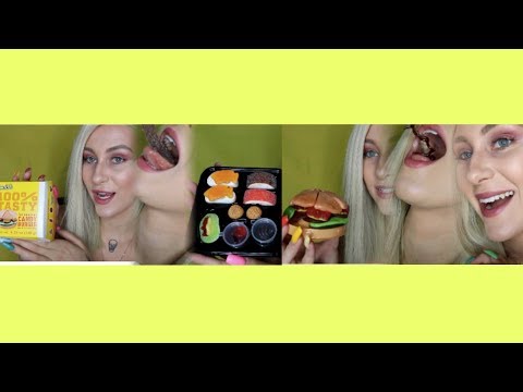 CHEESEBURGER & SUSHI GUMMY ASMR MOUTH SOUNDS & TAPPING | LIFE UPDATE