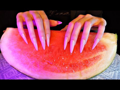 ASMR 🍉Watermelon & Pineapple🍍 Scratching & Tapping | Textured Fruit | Long Nails | No Talking
