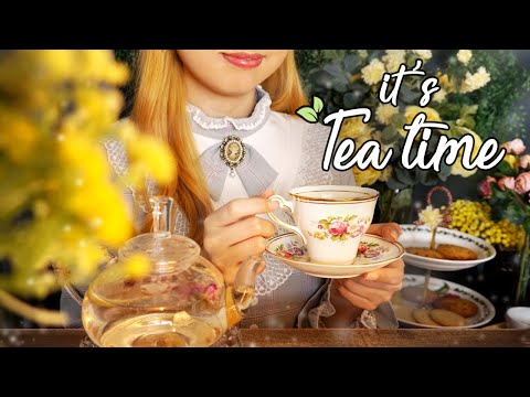 ASMR Peaceful Garden Teatime with You☕ birds singing, flowing water sound