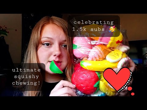 ASMR- Squishy Chewing- Chewing 35 Squishies to Celebrate 1.5k Subs!!!
