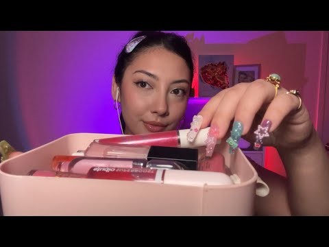 ASMR lip gloss collection, tapping, personal attention, mouth sounds