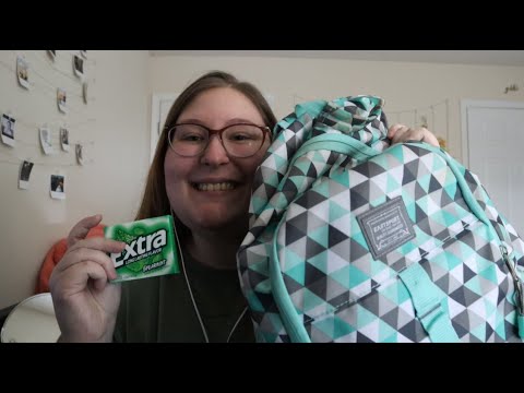 ASMR | What's in My (Book)Bag with Gum Chewing | Soft Spoken | Requested Video