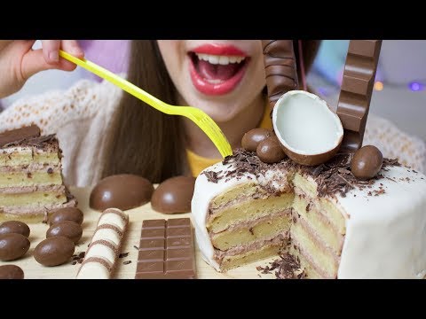 ASMR KINDER CHOCOLATE CAKE (So SOFT & CRUNCHY Eating Sounds) No Talking