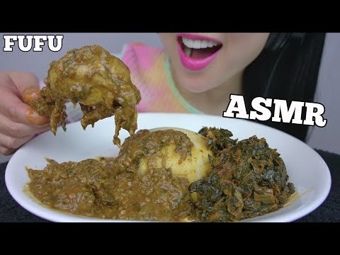 ASMR FUFU SPINACH SAUCE + OKRA SOUP *NIGERIAN FOOD (EATING SOUNDS) NO TALKING | SAS-ASMR