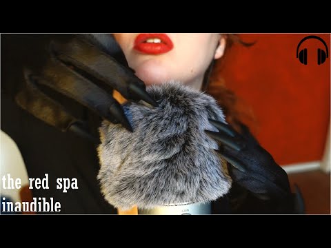 ASMR inaudible whispers and scratching the mic with my nail gloves ( mouth sounds, gloves )