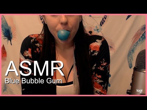 ASMR- Chewing and blowing Blue Bubble Gum, Big league chew