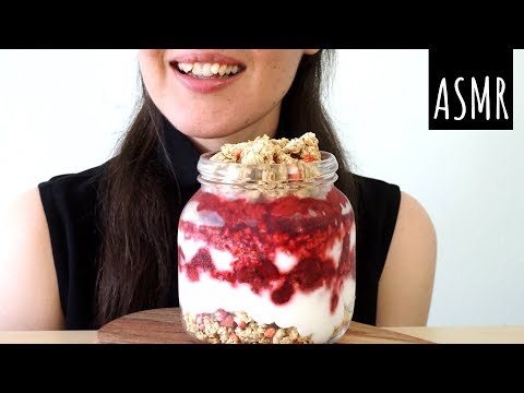 ASMR Eating Sounds: Raspberry Breakfast Parfait (No Talking)