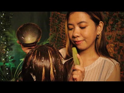 [ASMR] Klinik Pijat Kepala di Tengah Hutan 🍃 Aloe Gel Treatment & Coconut Shampoo | ASMR Indonesia