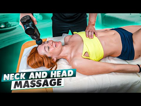 NECK AND HEAD MASSAGE WITH MASSAGE GUN FOR REDHEAD GIRL ALENA